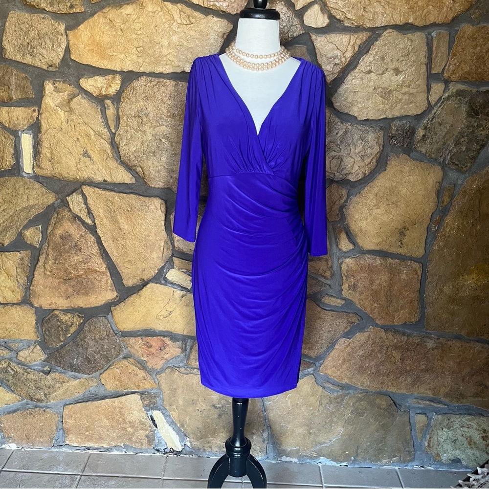 Lauren Ralph Lauren Purple Ruched Wrap Midi Dress